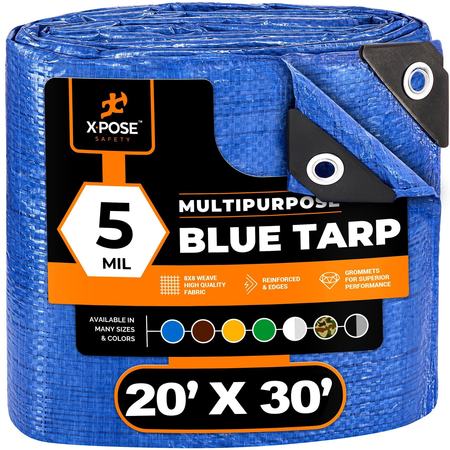 XPOSE SAFETY 20 ft x 30 ft 5 mil Tarp, Blue, Polyethylene BT-2030-A